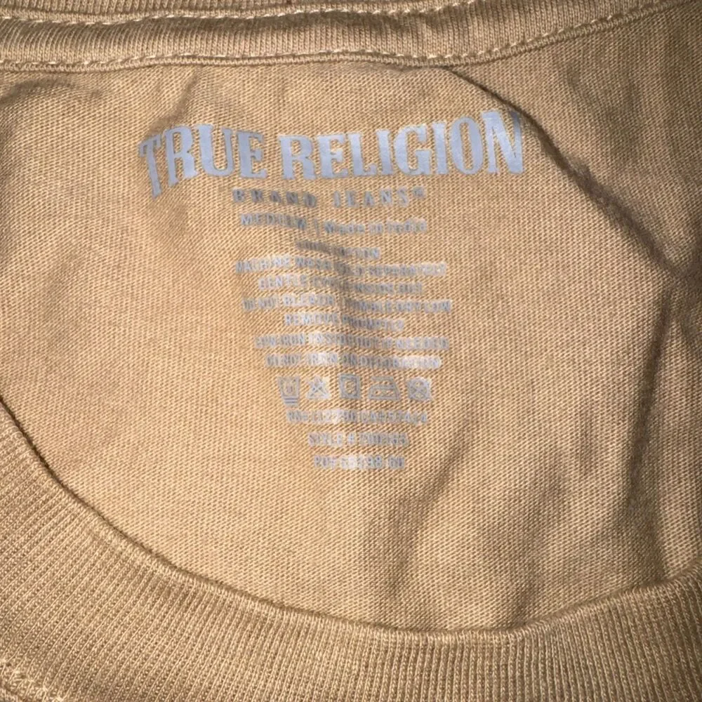 True Religion Brand Jeans Embossed Box Arch SS Tee T-Shirt Beige Mens M